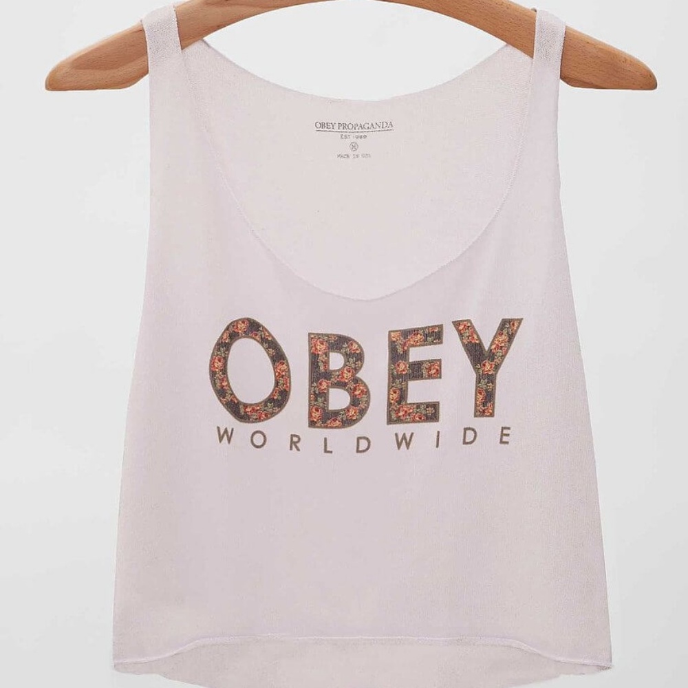 NWT Obey Floral Cropped Tank Top tee shirt cami large - Picture 2 of 5